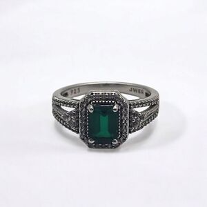 Renaissance Jewelry Lab Created Emerald & White Sapphire Sterling Silver Ring